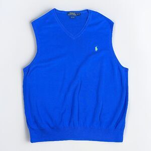 Polo Ralph Lauren Sweater Vest Blue Pima Cotton Preppy Green Pony Logo Men’s XL